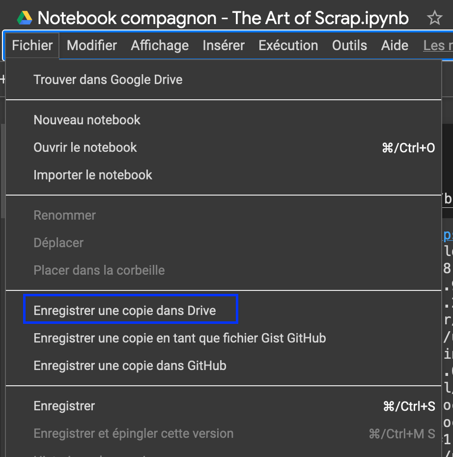Cliquer sur "Fichier > Enregistrer une Copie sur Drive"