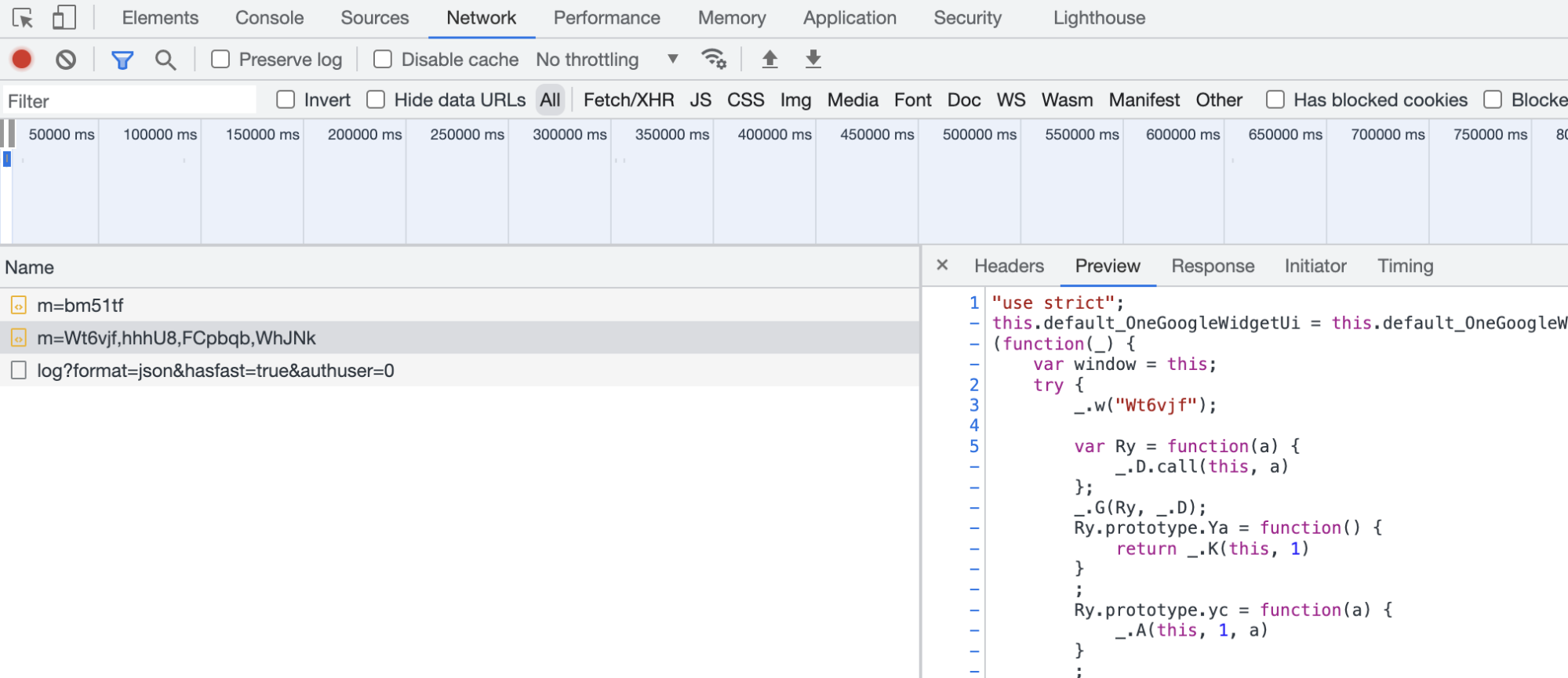 Vue sur l'onglet "Network" de l'inspecteur d'élément