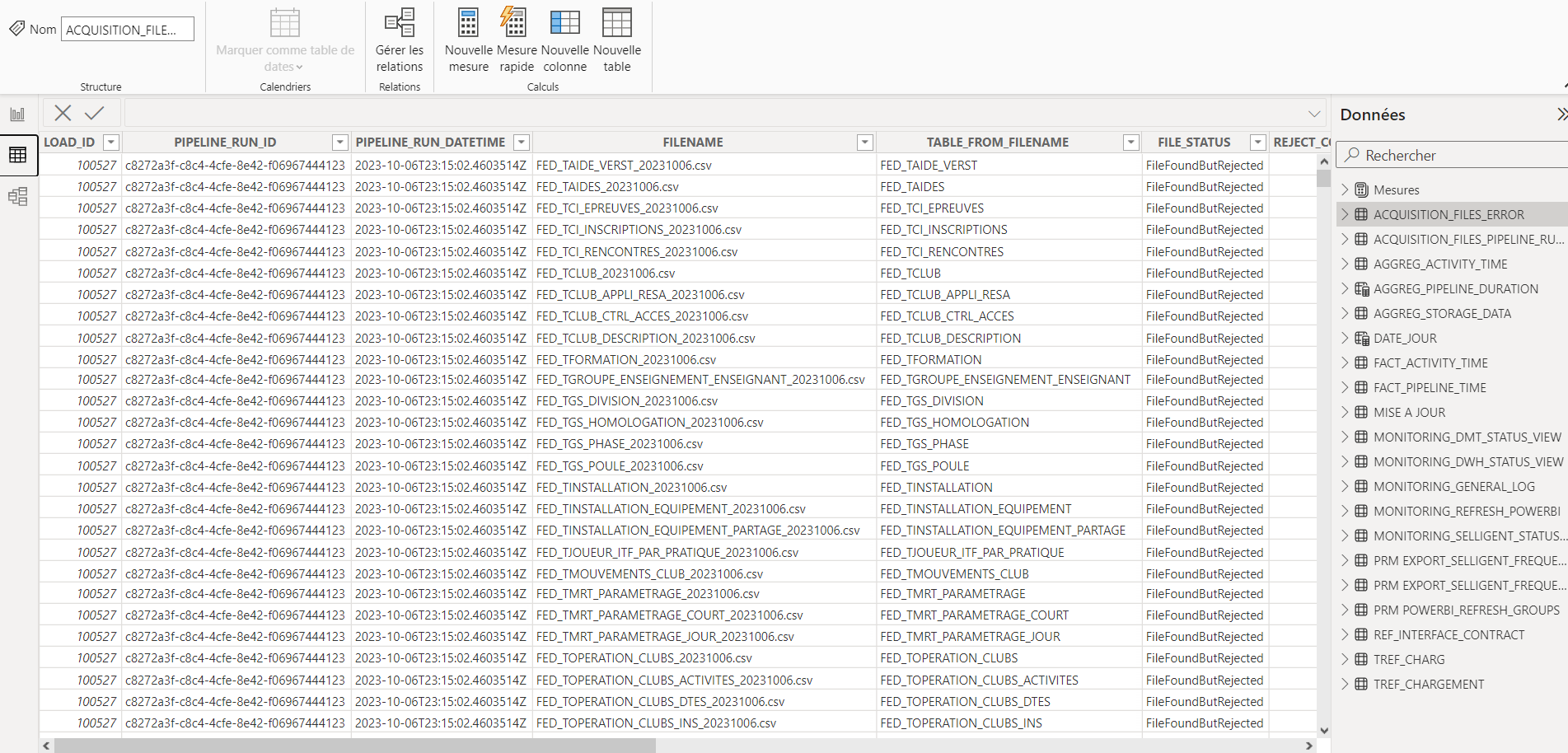 Exemple d’onglet Tables