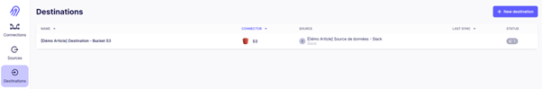 Figure 6: Destination créée sur la GUI d’Airbyte