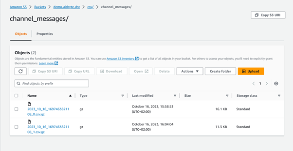 Figure 9 : Messages sur le Bucket S3 suite à la synchronisation