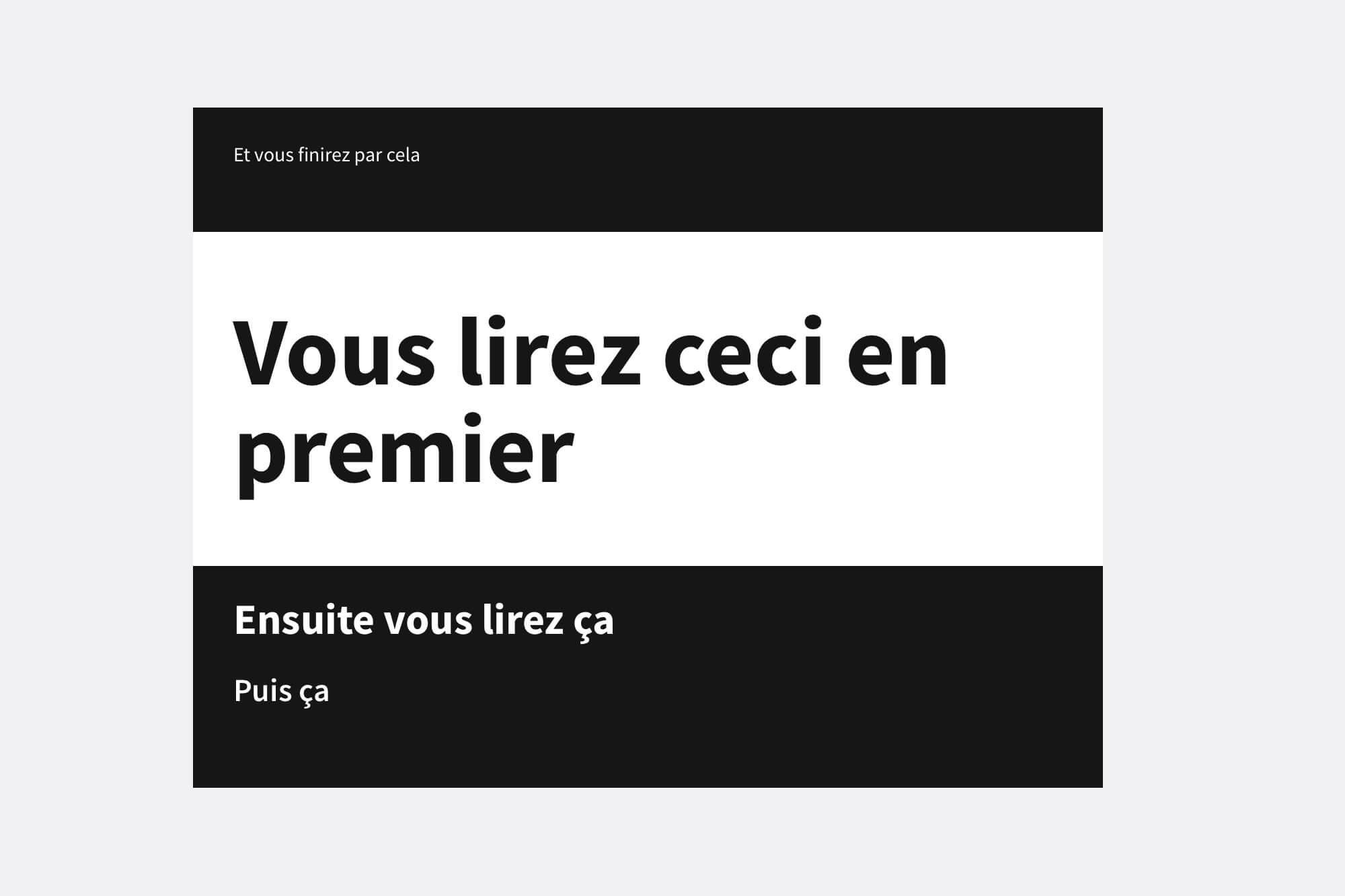 Photo illustrant la hiérarchie : vous lirez ceci en premier, ensuite vous lirez ça, puis ça, et vous finirez par cela.