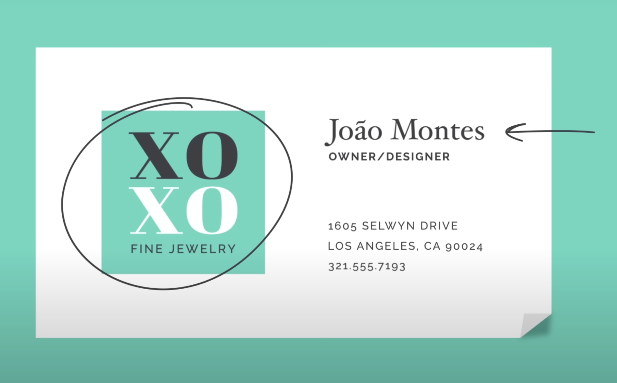 Illustration d'une carte de visite avec un logo et des informations sur le propriétaire de la carte.