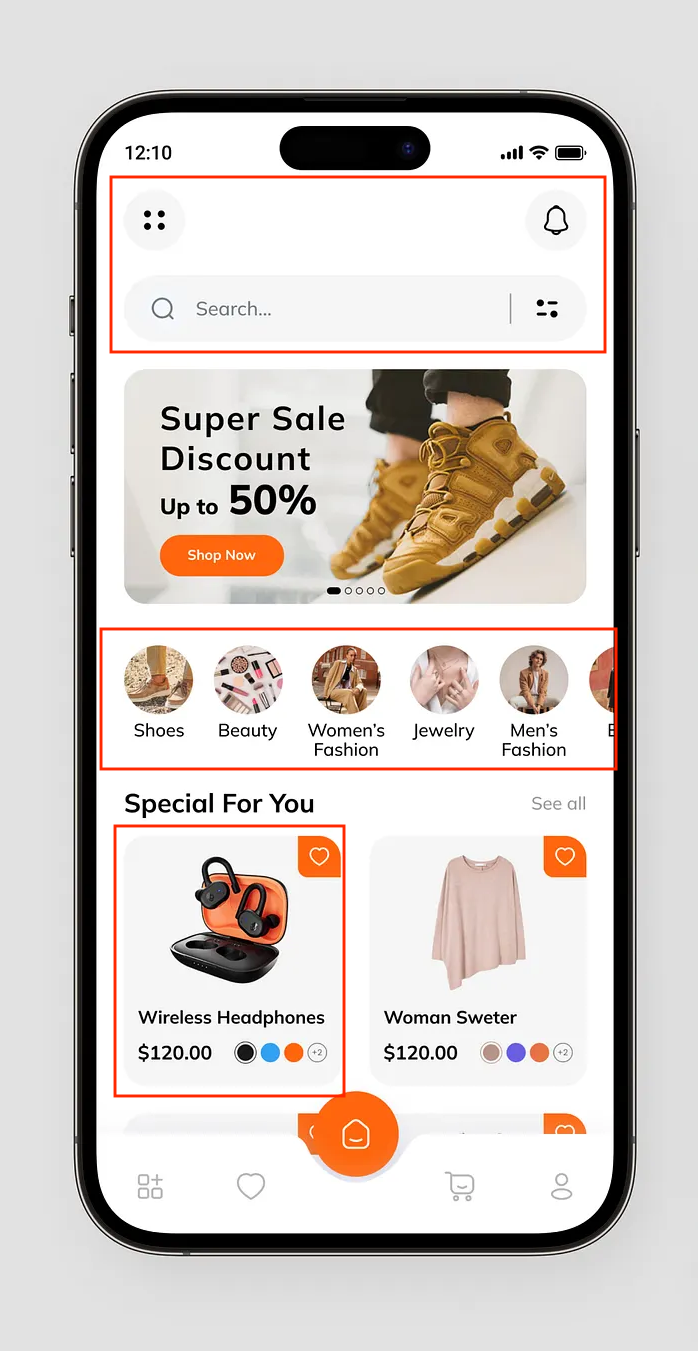 Capture d'écran d'une application mobile de shopping.