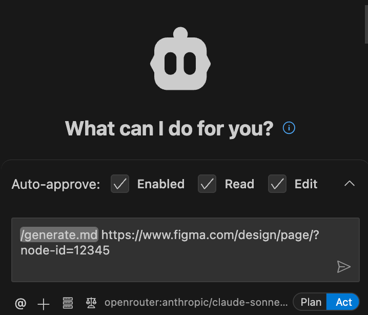 Prompt utilisant le workflow et le lien d’une maquette Figma