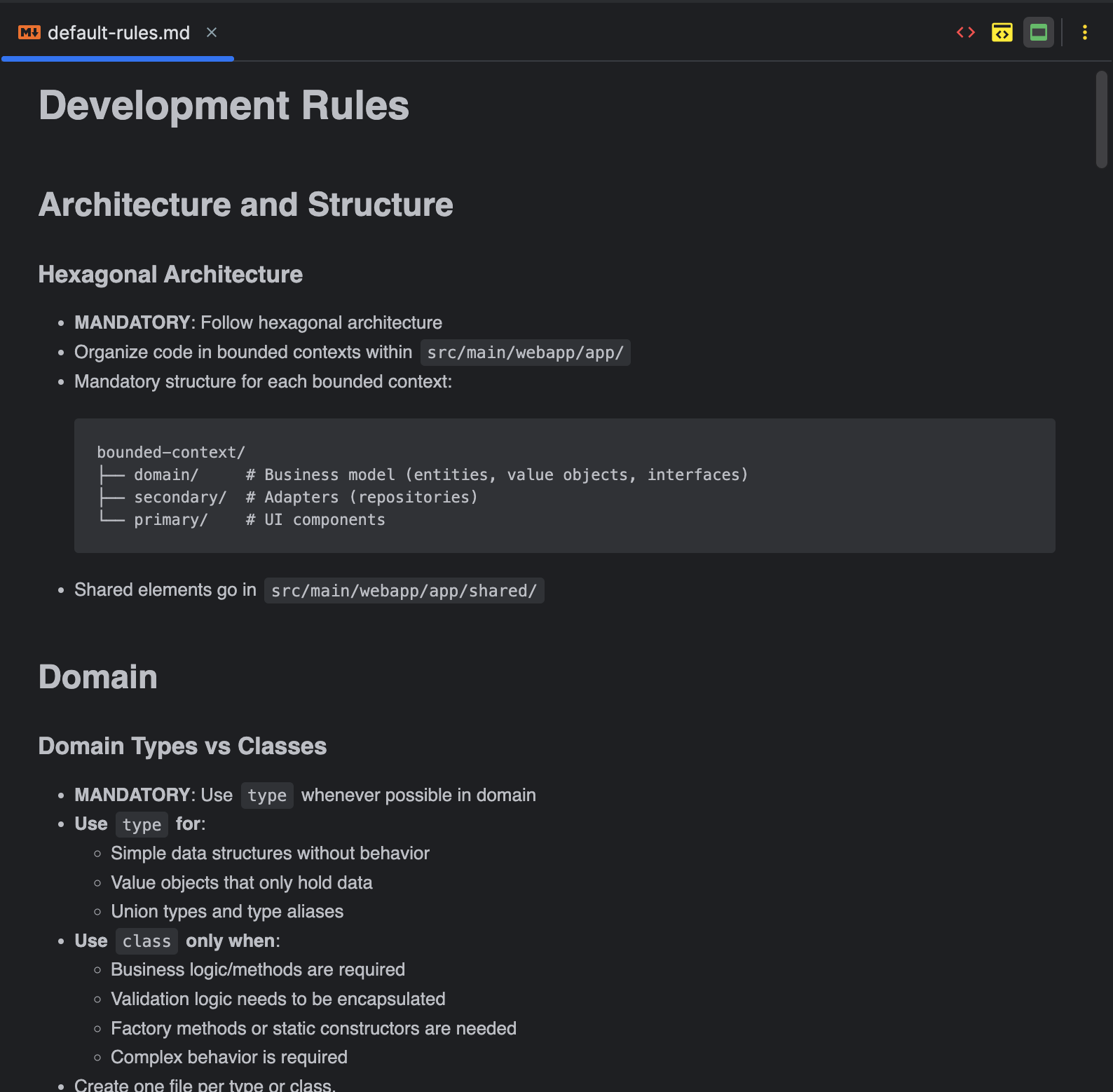 Règles de développement imposées à Cline