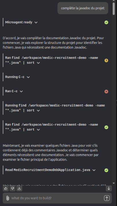 Volet d'actions en temps réel