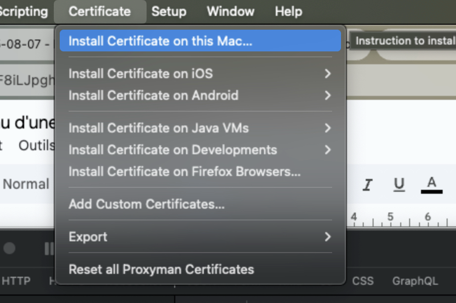 Installation du certificat Proxyman dans MacOS