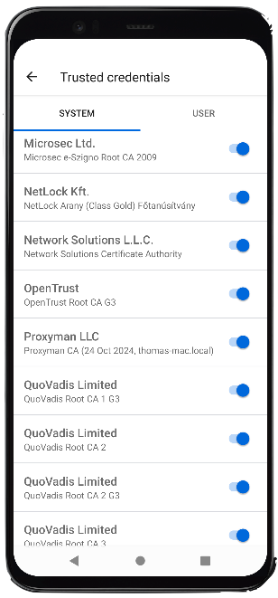 Liste des certificats systèmes