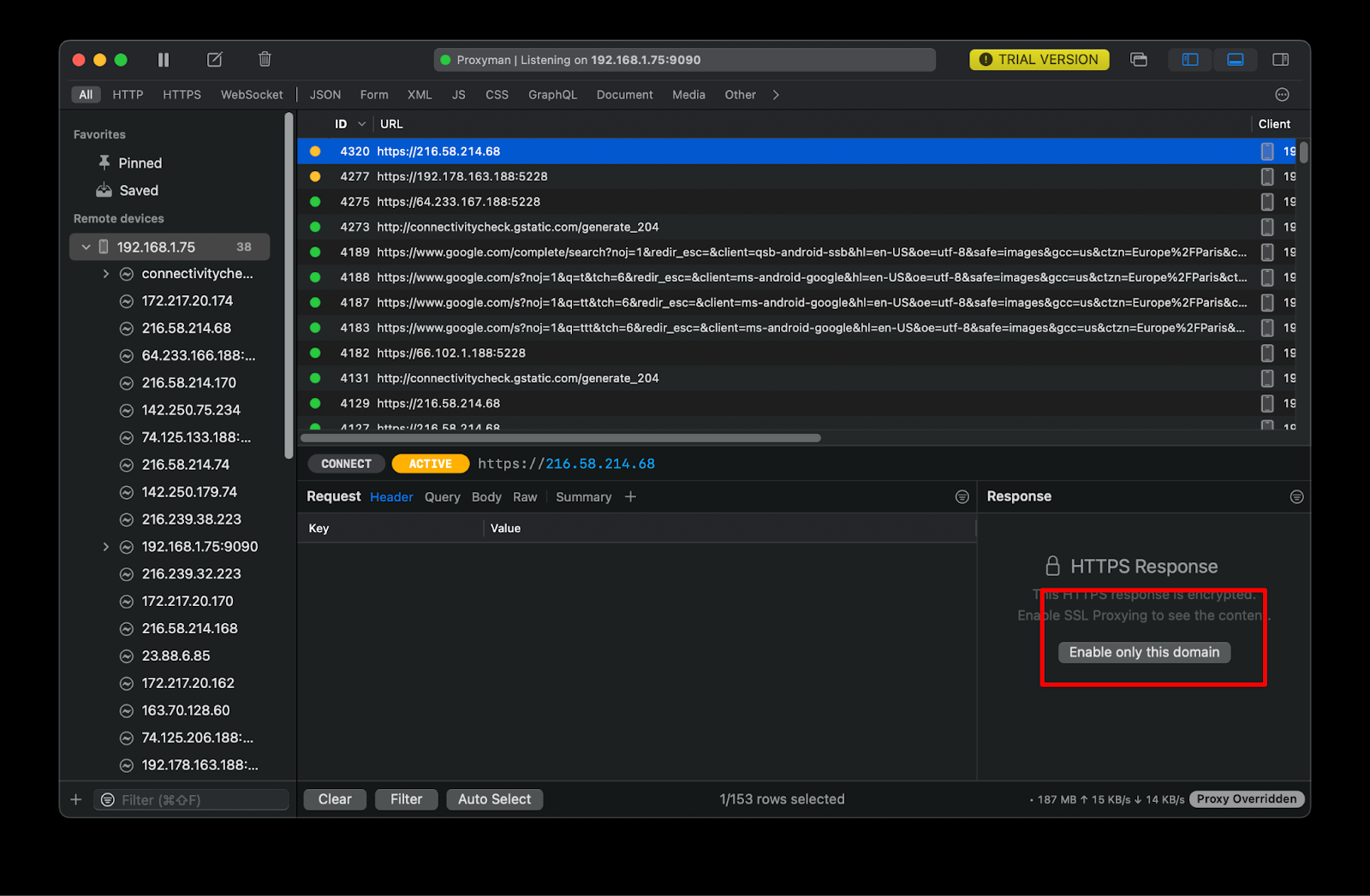 Activation du déchiffrement HTTPS dans Proxyman