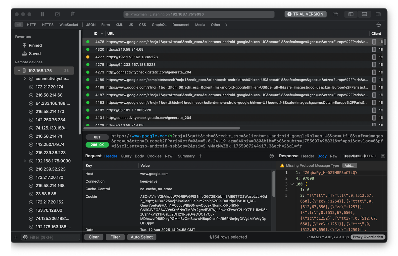 Trafic en clair dans Proxyman