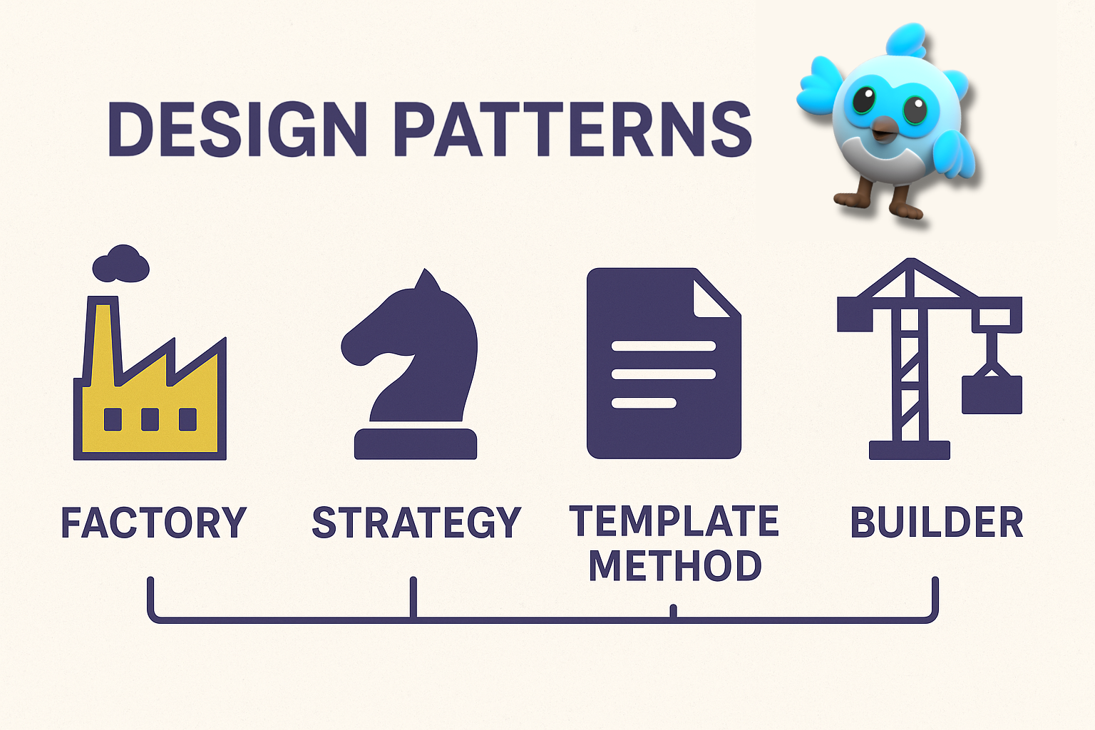 Image de présentation de l'article avec Dash de Flutter et des design pattern