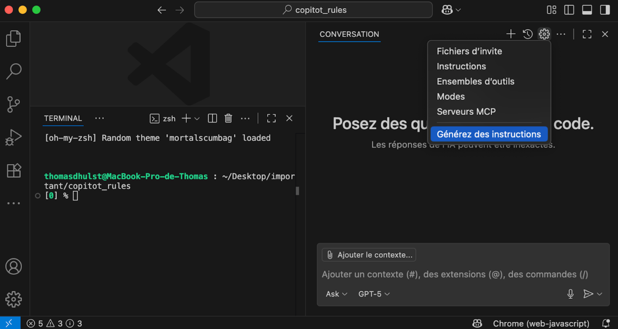 Bouton pour générer les instructions dans VSCode