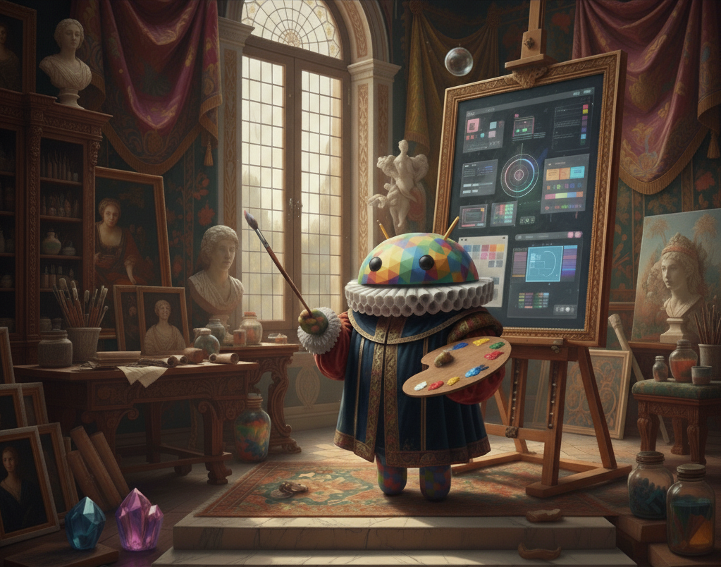 bugdroid qui peint une image