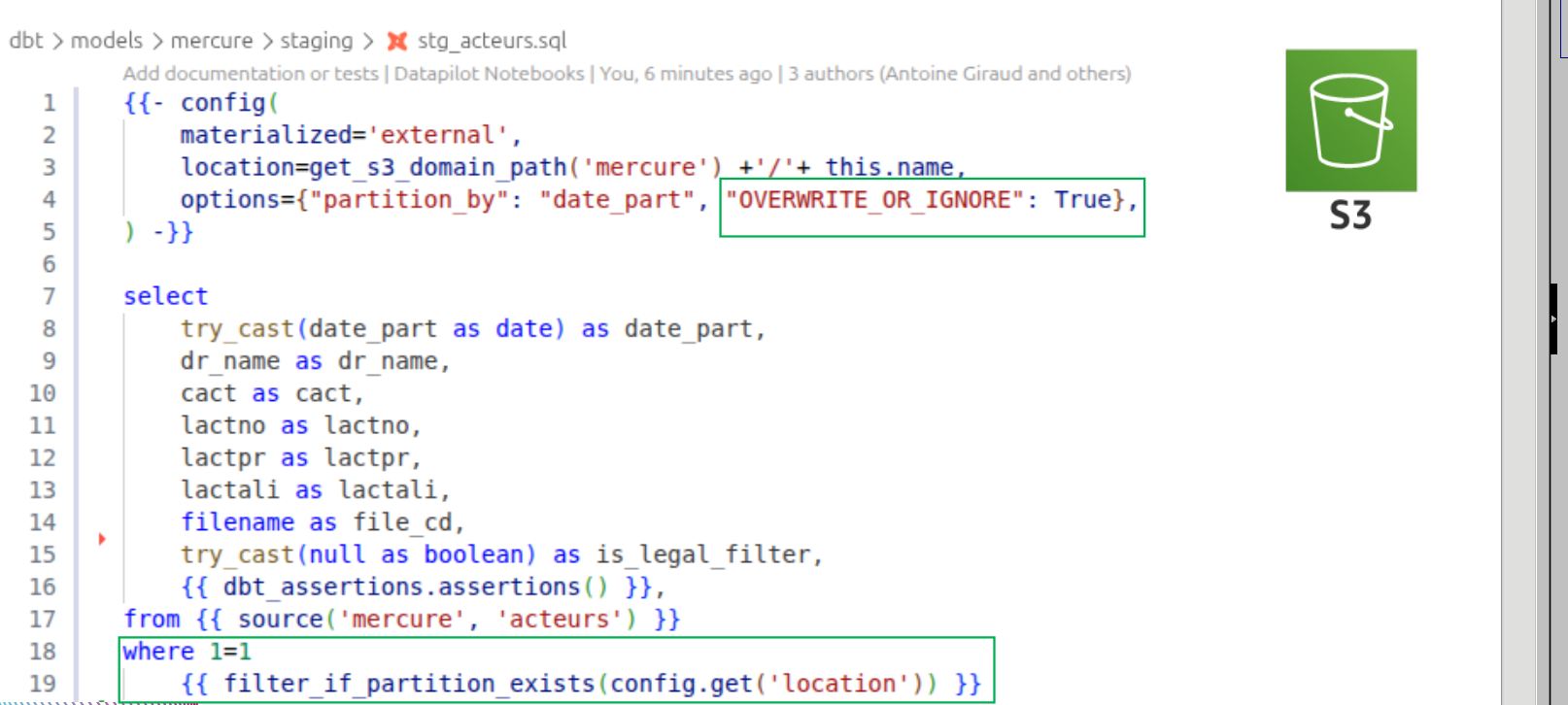 Intégration entre dbt-duckdb et S3 via le format Parquet.